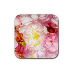 Pink Flowering Almond Flowers Rubber Coaster (square)  by FunnyCow