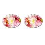 Pink Flowering Almond Flowers Cufflinks (Oval) Front(Pair)