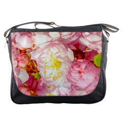 Pink Flowering Almond Flowers Messenger Bags by FunnyCow