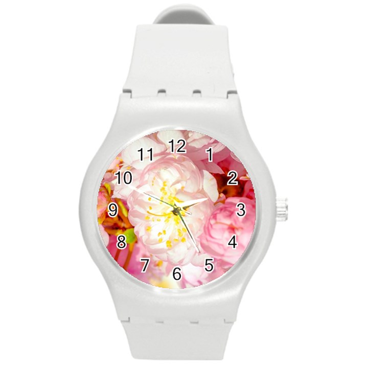 Pink Flowering Almond Flowers Round Plastic Sport Watch (M)