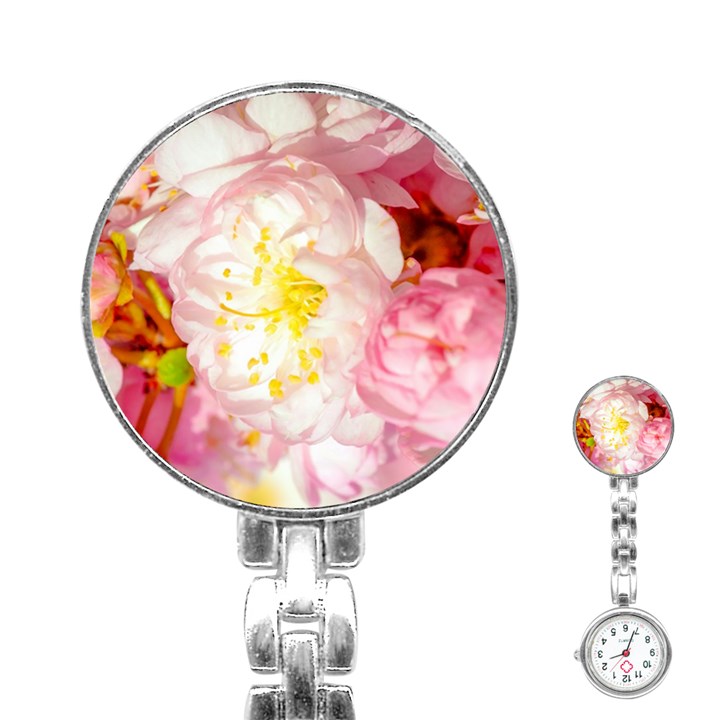 Pink Flowering Almond Flowers Stainless Steel Nurses Watch