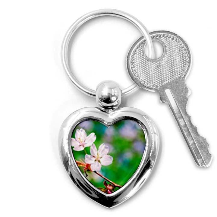 Sakura Flowers On Green Key Chains (Heart) 