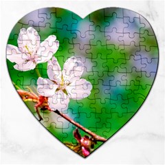 Sakura Flowers On Green Jigsaw Puzzle (heart) by FunnyCow