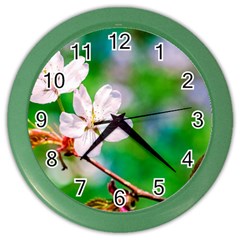 Sakura Flowers On Green Color Wall Clock by FunnyCow