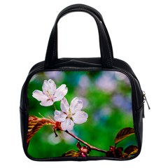 Sakura Flowers On Green Classic Handbags (2 Sides) by FunnyCow