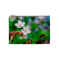 Sakura Flowers On Green Cosmetic Bag (medium) by FunnyCow