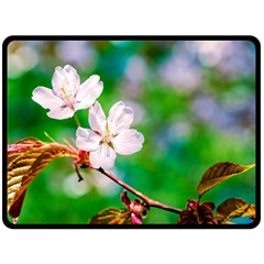 Sakura Flowers On Green Fleece Blanket (large)  by FunnyCow