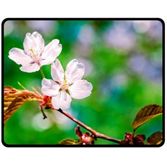 Sakura Flowers On Green Fleece Blanket (medium)  by FunnyCow