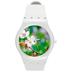 Sakura Flowers On Green Round Plastic Sport Watch (m) by FunnyCow