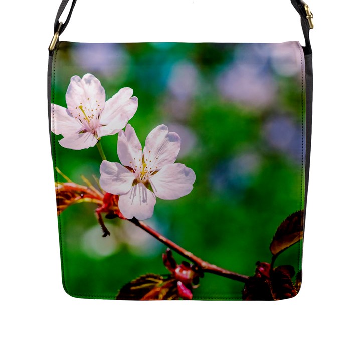 Sakura Flowers On Green Flap Messenger Bag (L) 