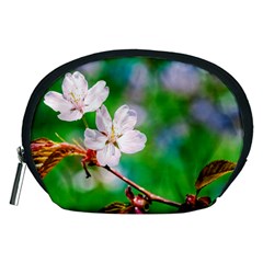 Sakura Flowers On Green Accessory Pouches (medium)  by FunnyCow