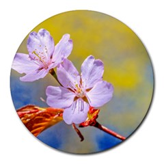 Sakura Flowers On Yellow Round Mousepads by FunnyCow