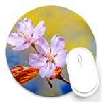 Sakura Flowers On Yellow Round Mousepads Front