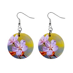 Sakura Flowers On Yellow Mini Button Earrings by FunnyCow