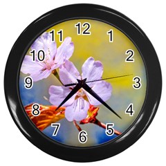 Sakura Flowers On Yellow Wall Clock (black) by FunnyCow