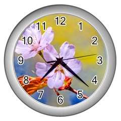 Sakura Flowers On Yellow Wall Clock (silver) by FunnyCow