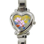 Sakura Flowers On Yellow Heart Italian Charm Watch Front