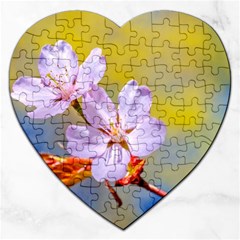 Sakura Flowers On Yellow Jigsaw Puzzle (heart) by FunnyCow