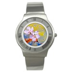 Sakura Flowers On Yellow Stainless Steel Watch Front