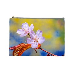 Sakura Flowers On Yellow Cosmetic Bag (large) by FunnyCow