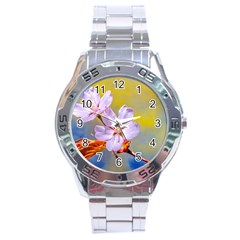 Sakura Flowers On Yellow Stainless Steel Analogue Watch by FunnyCow