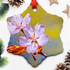 Sakura Flowers On Yellow Snowflake Ornament (two Sides) by FunnyCow