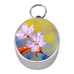 Sakura Flowers On Yellow Mini Silver Compasses by FunnyCow