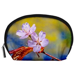 Sakura Flowers On Yellow Accessory Pouches (large)  by FunnyCow