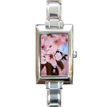 Three Sakura Flowers Rectangle Italian Charm Watch Front