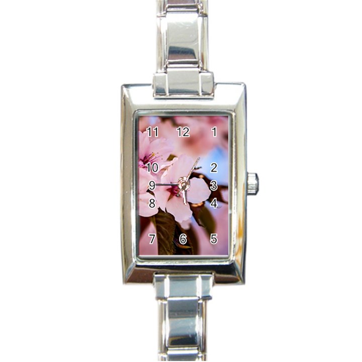 Three Sakura Flowers Rectangle Italian Charm Watch