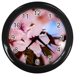 Three Sakura Flowers Wall Clock (black) by FunnyCow