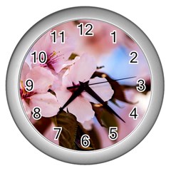 Three Sakura Flowers Wall Clock (silver) by FunnyCow