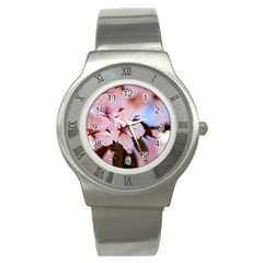 Three Sakura Flowers Stainless Steel Watch by FunnyCow