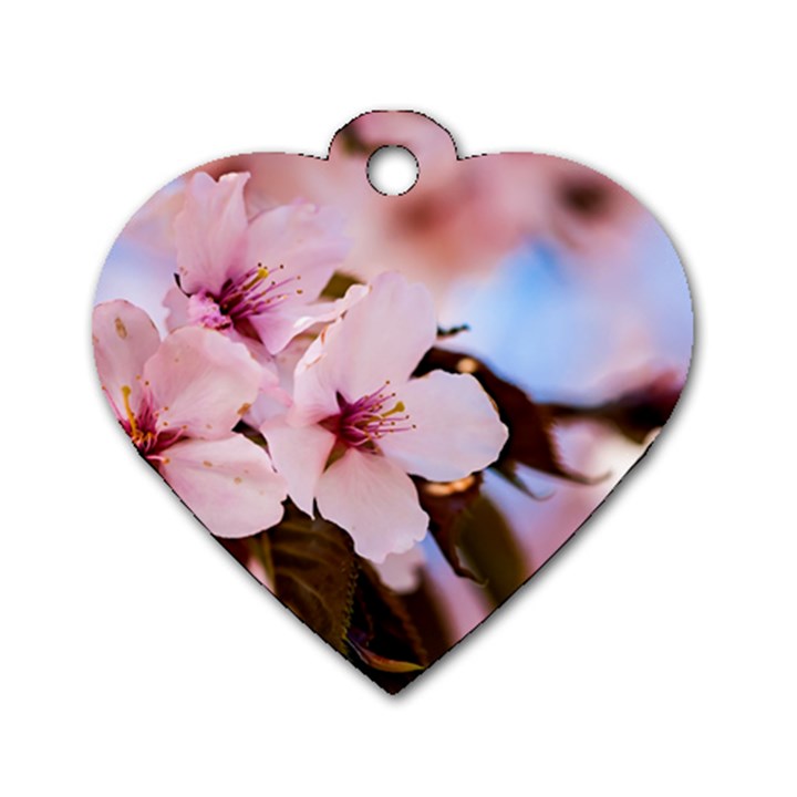 Three Sakura Flowers Dog Tag Heart (Two Sides)