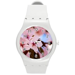 Three Sakura Flowers Round Plastic Sport Watch (m) by FunnyCow