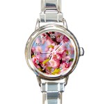 Flowering Almond Flowersg Round Italian Charm Watch Front