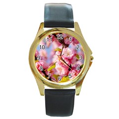 Flowering Almond Flowersg Round Gold Metal Watch by FunnyCow