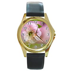 Single Almond Flower Round Gold Metal Watch by FunnyCow