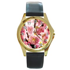 Blooming Almond At Sunset Round Gold Metal Watch by FunnyCow