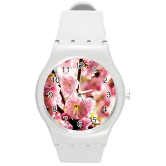 Blooming Almond At Sunset Round Plastic Sport Watch (m) by FunnyCow