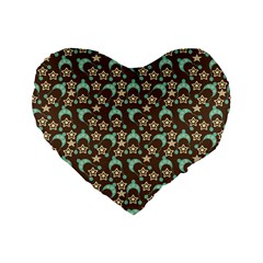 Brown With Blue Hats Standard 16  Premium Flano Heart Shape Cushions by snowwhitegirl