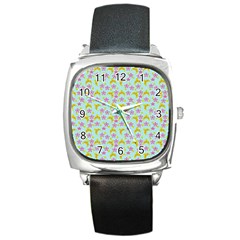 Blue Star Yellow Hats Square Metal Watch by snowwhitegirl