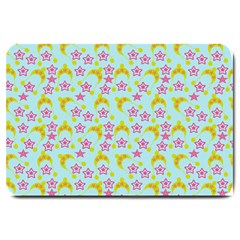 Blue Star Yellow Hats Large Doormat  by snowwhitegirl