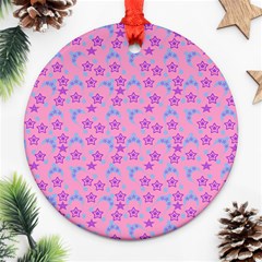 Pink Star Blue Hats Ornament (round) by snowwhitegirl