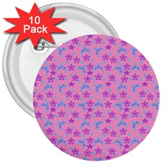 Pink Star Blue Hats 3  Buttons (10 Pack)  by snowwhitegirl