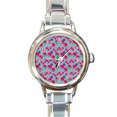 Bubblegum Cherry Blue Round Italian Charm Watch by snowwhitegirl