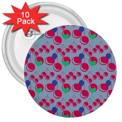 Bubblegum Cherry Blue 3  Buttons (10 Pack)  by snowwhitegirl