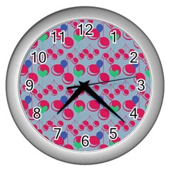 Bubblegum Cherry Blue Wall Clock (silver) by snowwhitegirl