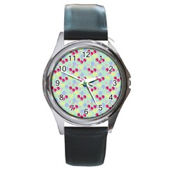 Birthday Cherries Round Metal Watch