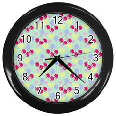 Birthday Cherries Wall Clock (black) by snowwhitegirl